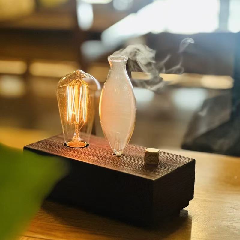 Vintage Wood Ultrasonic Diffuser With Bulb Light 2