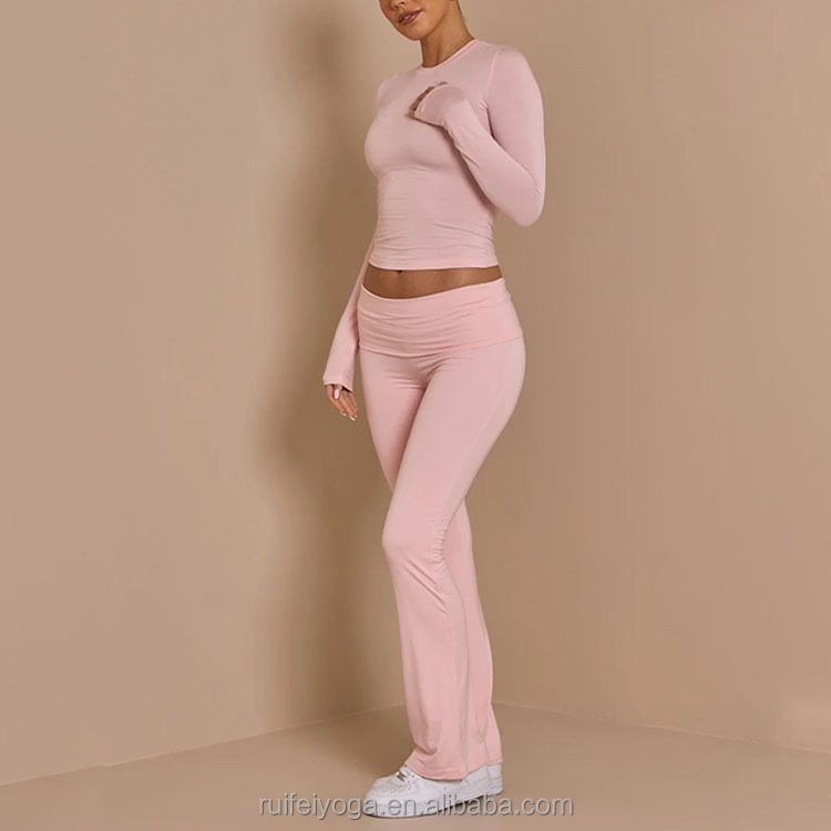Pink Double Layer Fold Over Yoga Pants