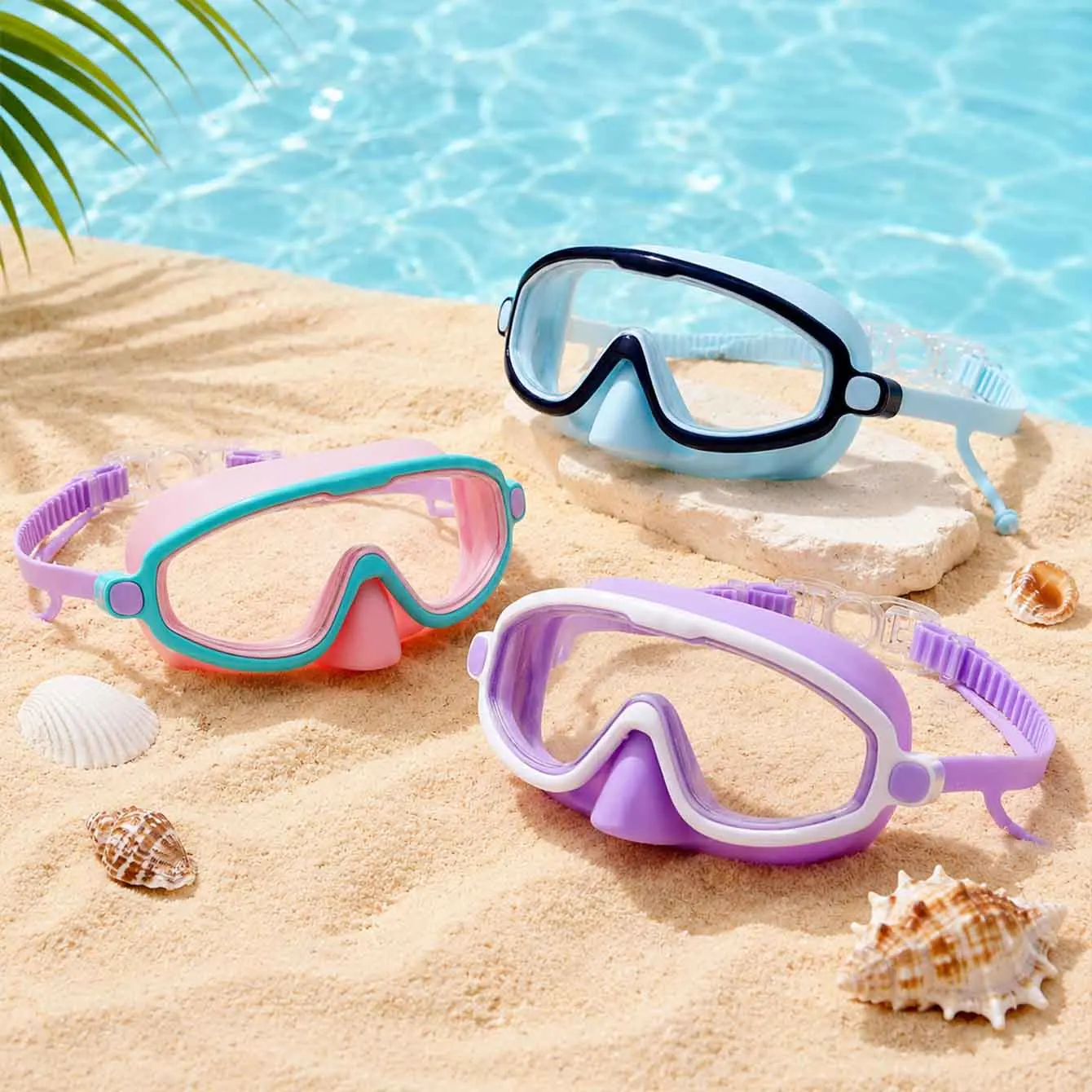 1 Stück Schwimmbrille mit Nasenschutz Weitwinkel-Schwimmmaske Beschlagfrei UV-Schutz 3