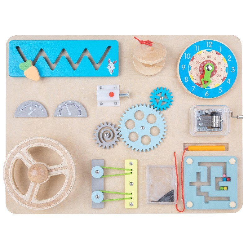 Montessori Wooden Puzzle Busy Board Multi-Function Sensory Steering