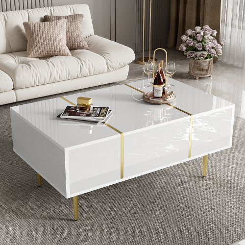 White High-Gloss Coffee Table with Drawers
