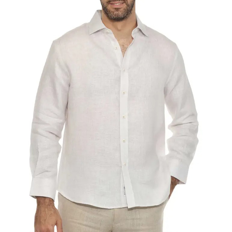 Comfortable Premium Breathable Linen Shirt Men's White Long-Sleeve