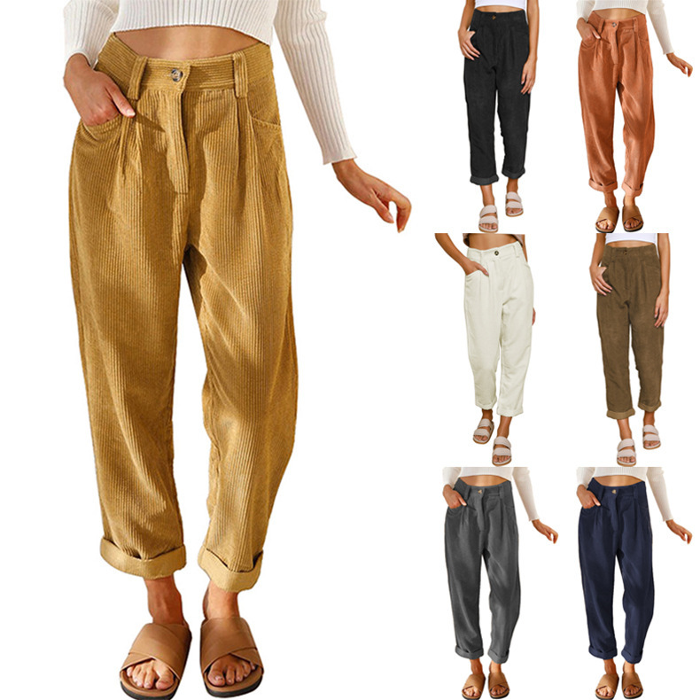 Wide Corduroy Trousers High Waist