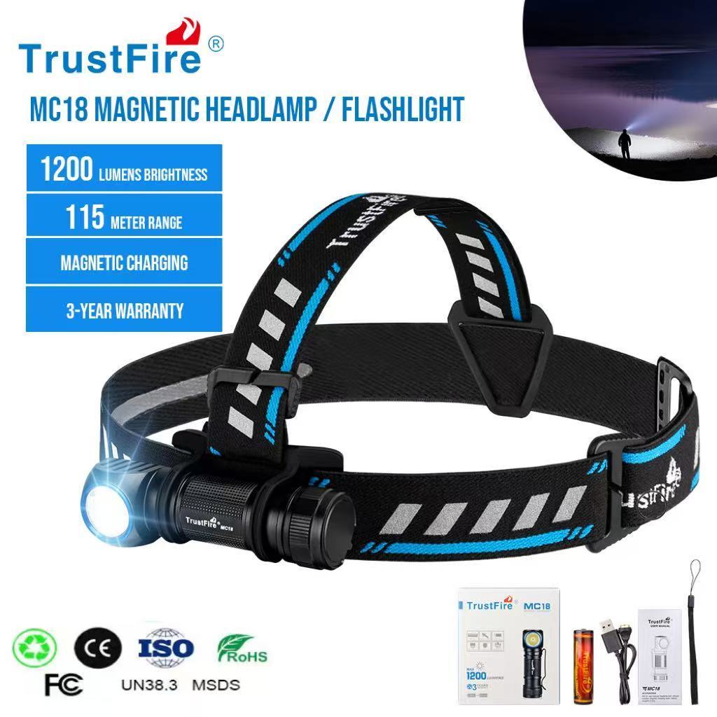 TrustFire MC18 Rechargeable Waterproof Headlamp 1200Lumen Powerful Led