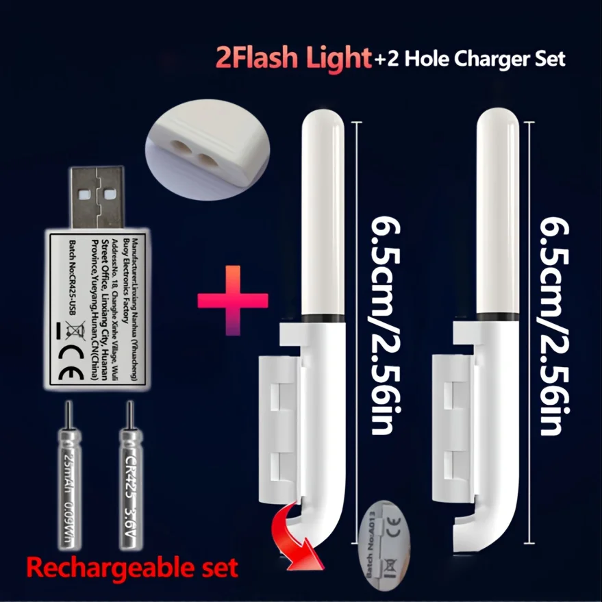Angelset 5-teilig 2 Rutenendlichter + Wiederaufladbare CR425-Batterien 1 4