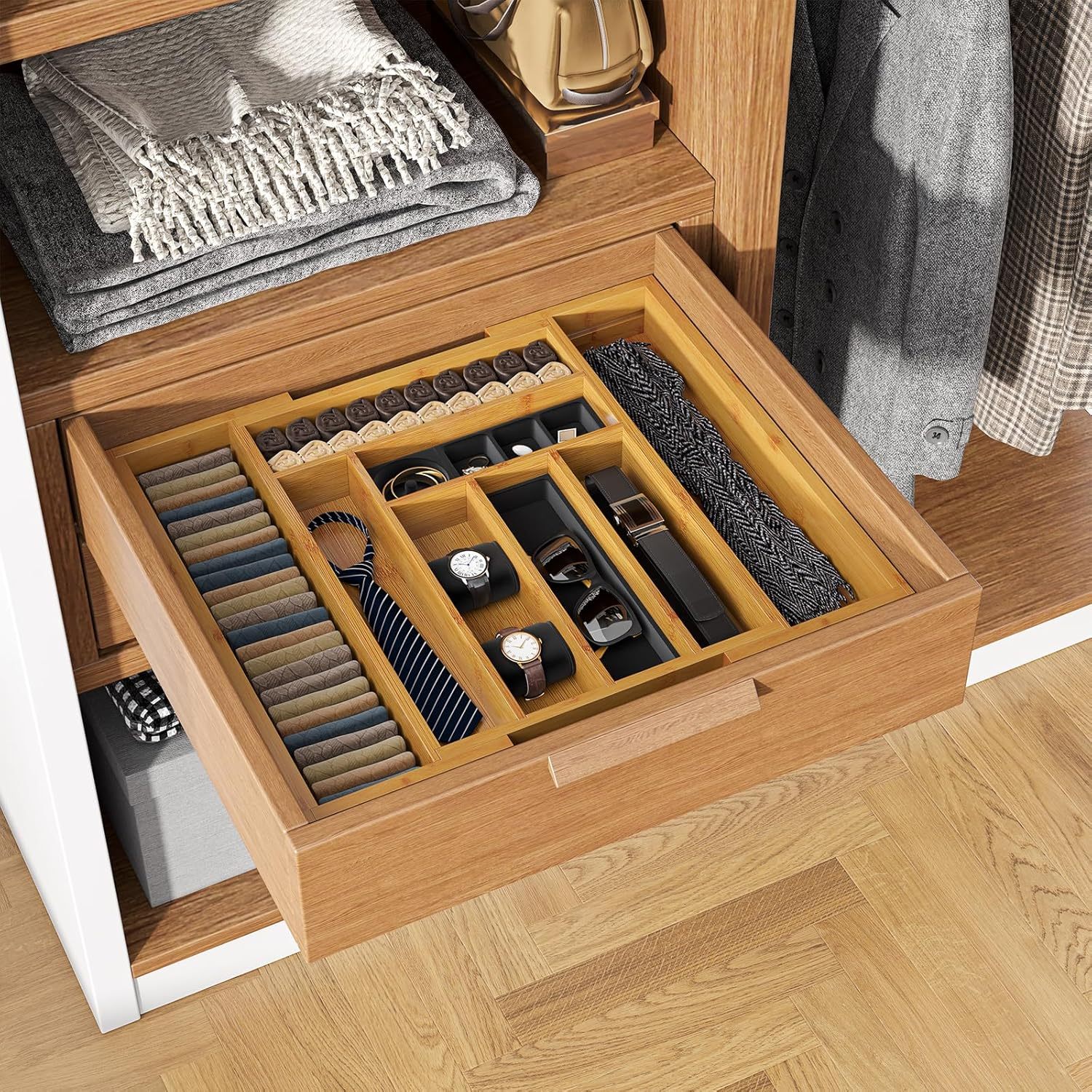 Bamboo Expendable Kitchen Drawer Organizer for Silverware Tray 3