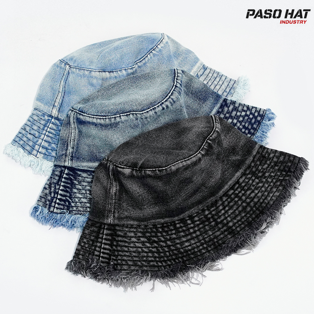 Distressed Denim Bucket Hat Cotton