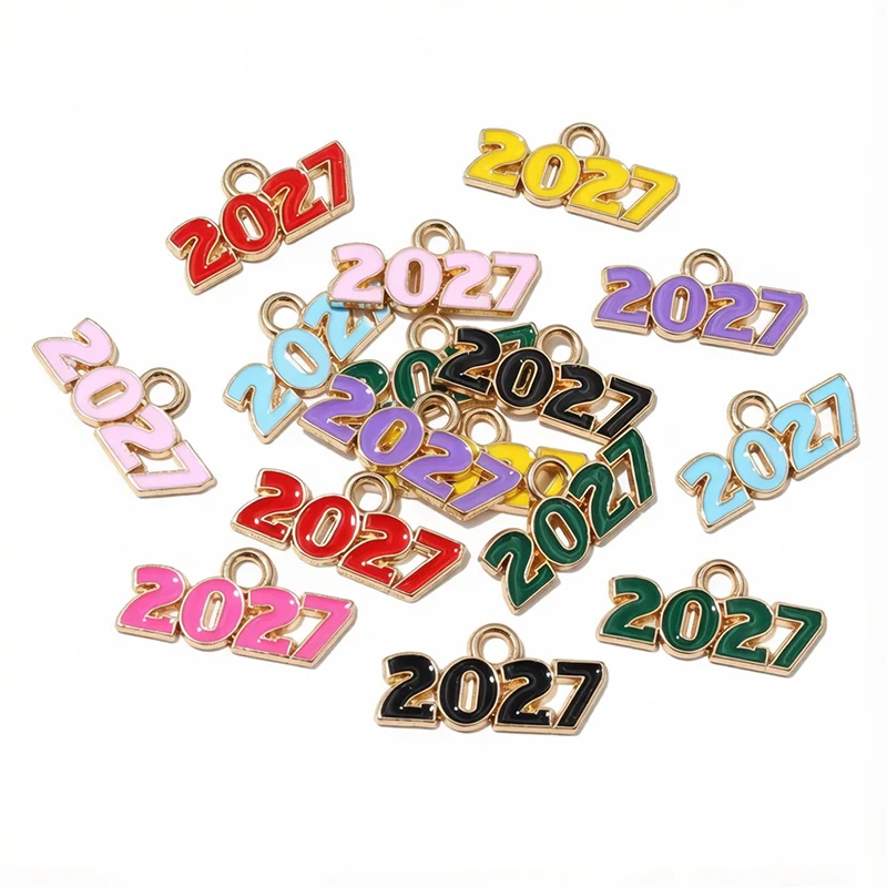 20 Stück Emaille Jahr Nummer Charms Anhänger 18x9mm 2