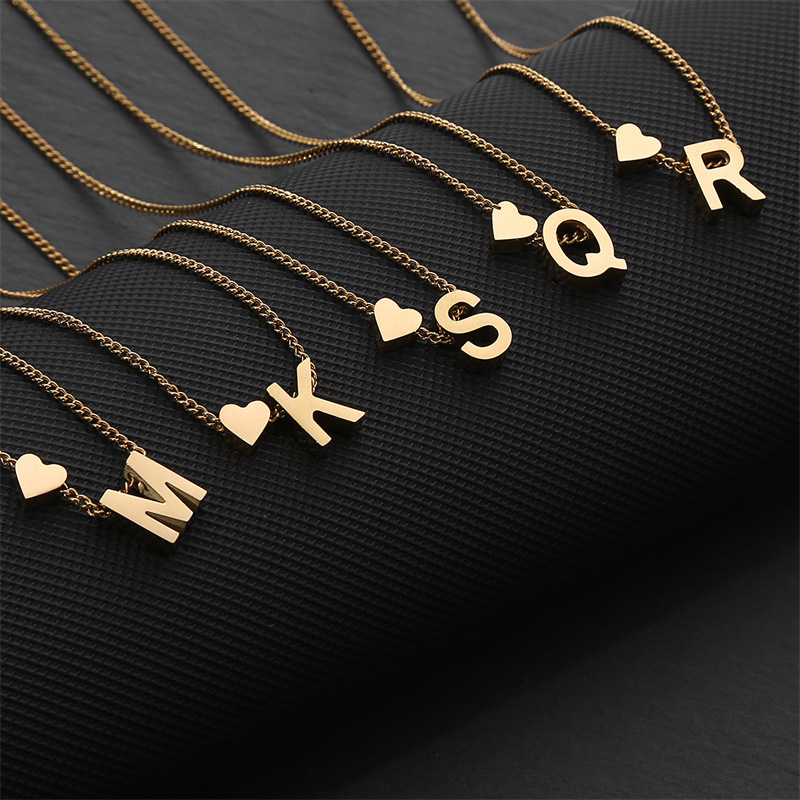 Small Heart Initial Necklace 18K Gold Plated 2