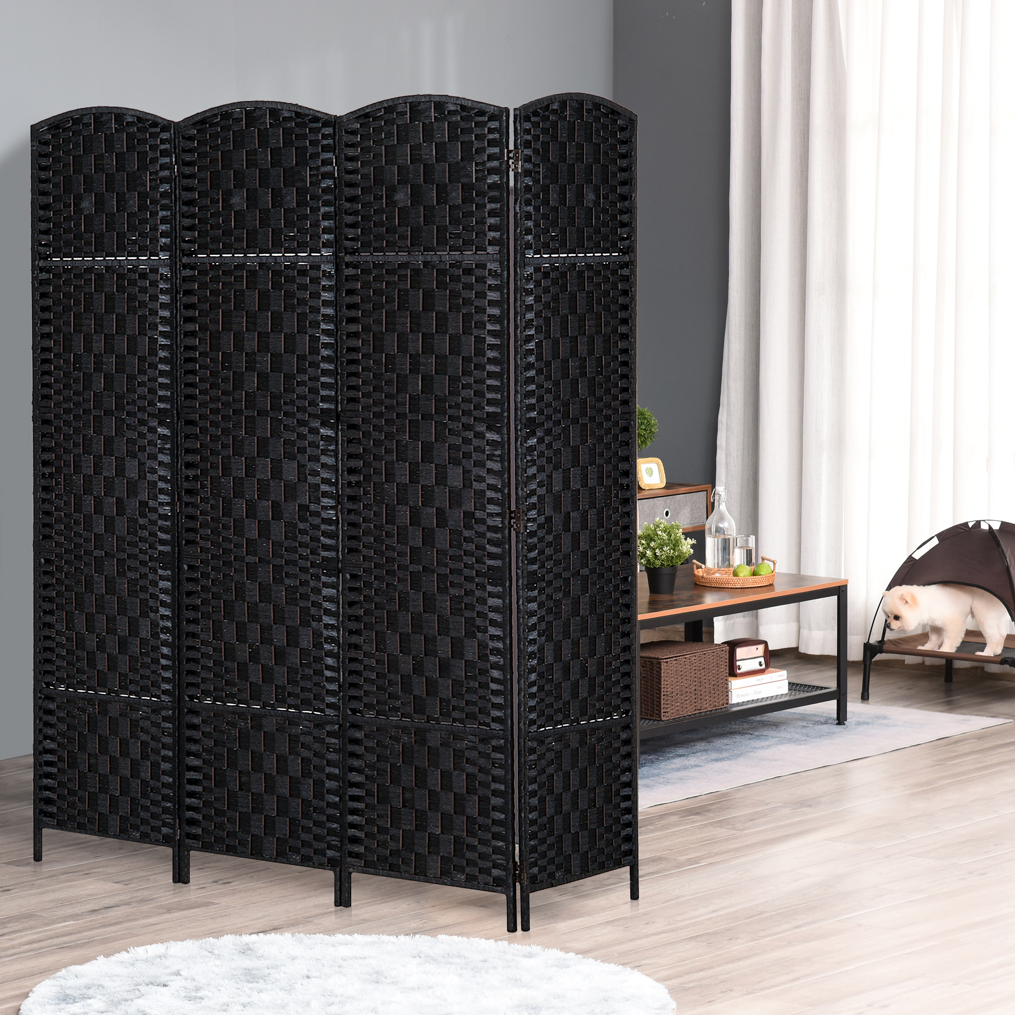 4 Panel Wicker Room Divider Folding Privacy Screen