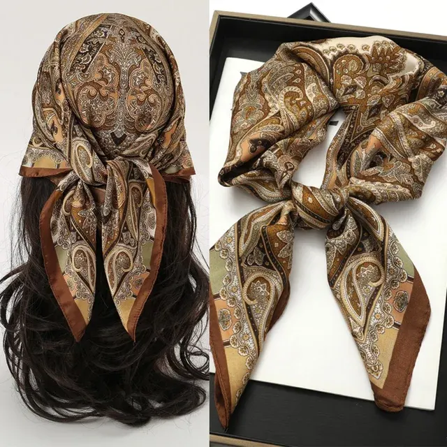 Bohemian Silk Square Scarf with Print 1