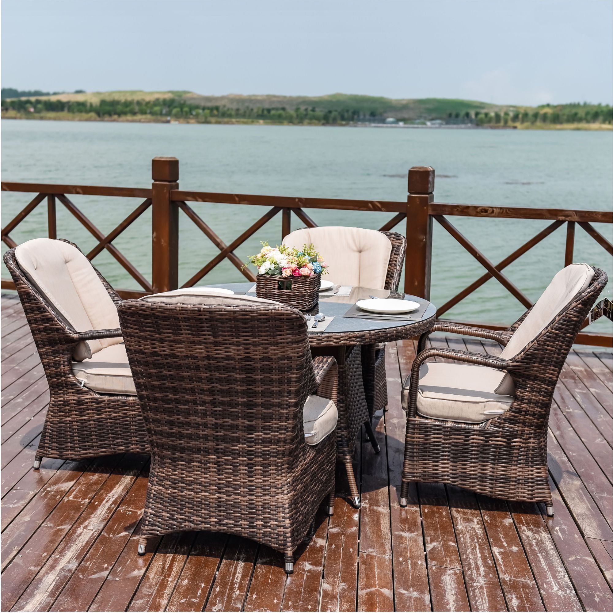5-teiliges Aluminium Gartenessgruppe mit Kissen 2