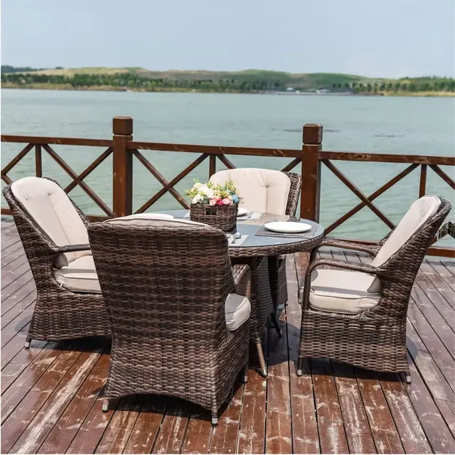 5-Piece Aluminum Wicker Round Dining Set 2