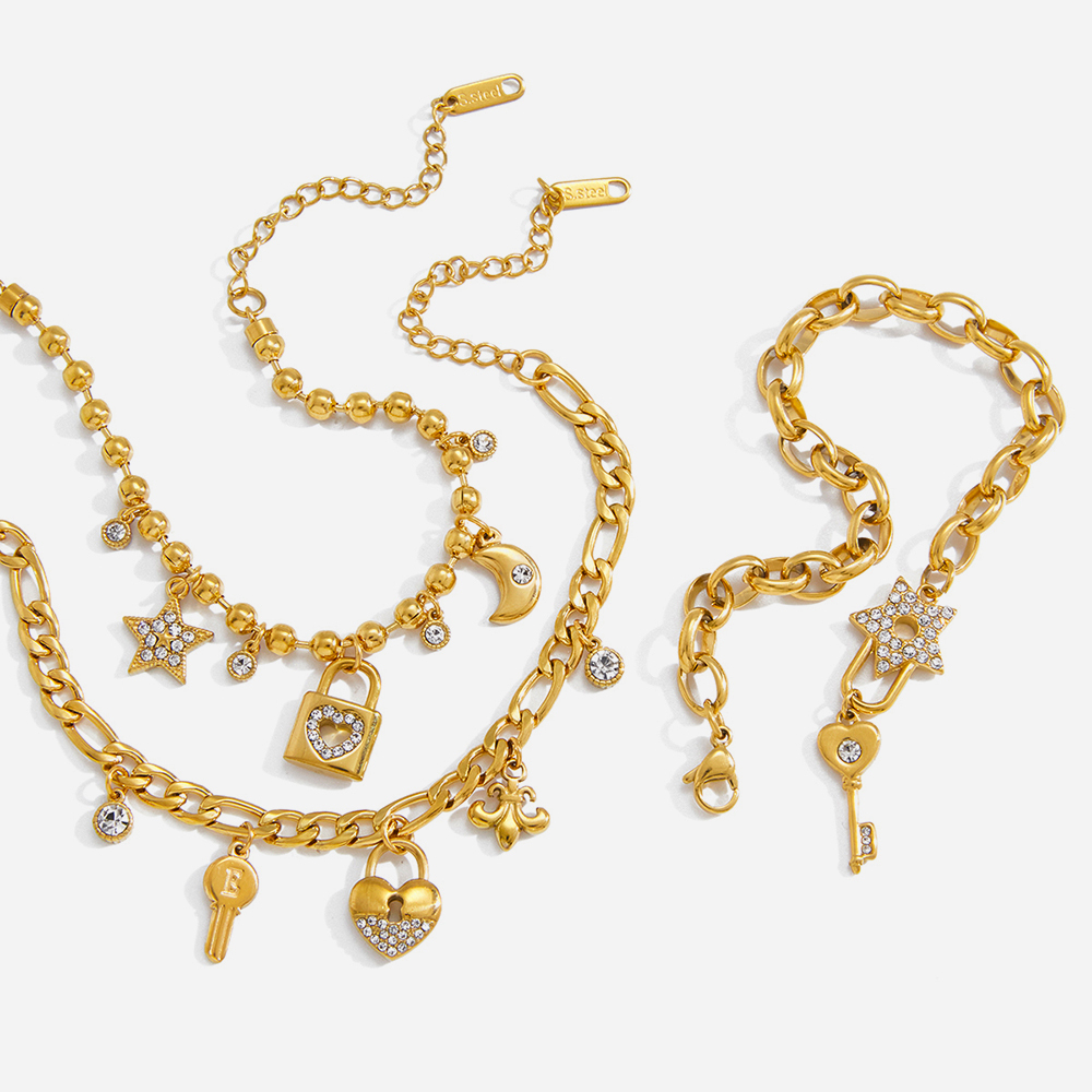 Gold Plated Love Lock Bracelet with Zirconia