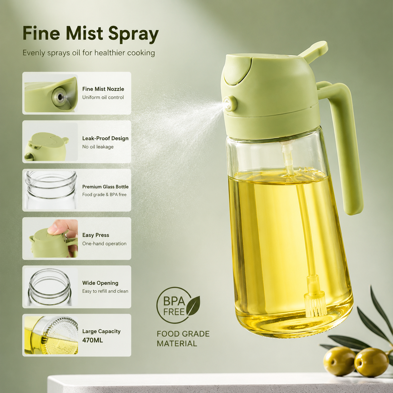 2-in-1 Glass Oil Sprayer Bottle 470ml 4