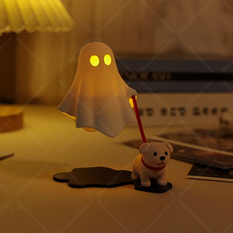 Niedliches Geister-LED-Nachtlicht mit Hundefigur - Gruselige Schreibtischlampe Halloween-Dekoration
