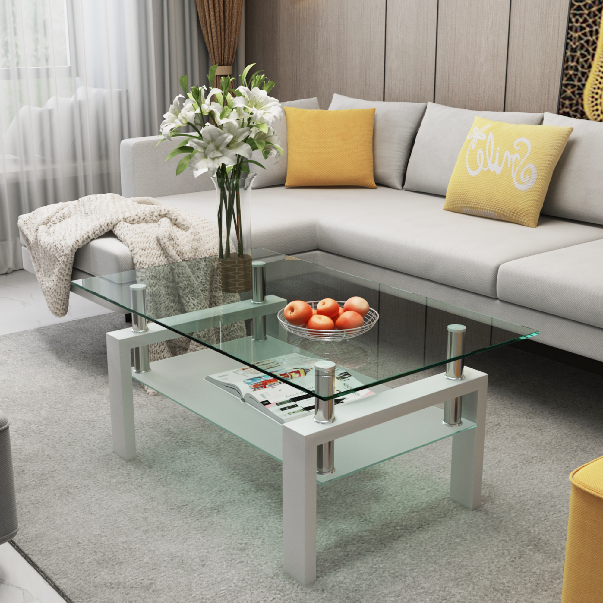 Rectangle Glass Coffee Table Clear Modern Side Center 2