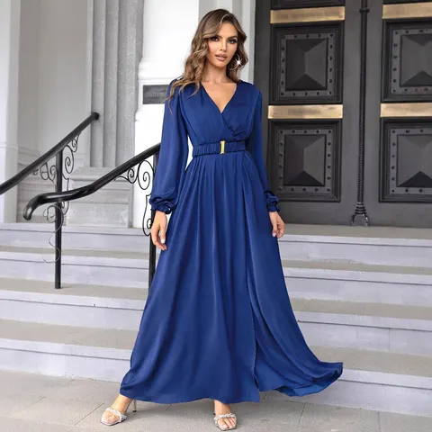 Spring V-neck Long Chiffon Evening Dress