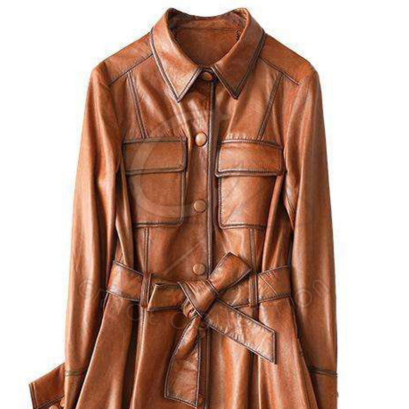 Women's Winter Faux Leather Trench Coat 4
