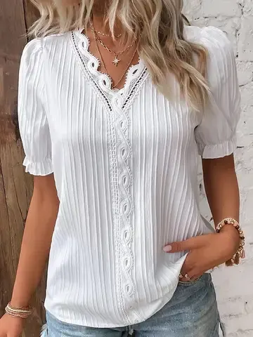 Plus Size Women's Lace Button Shirt Blouse