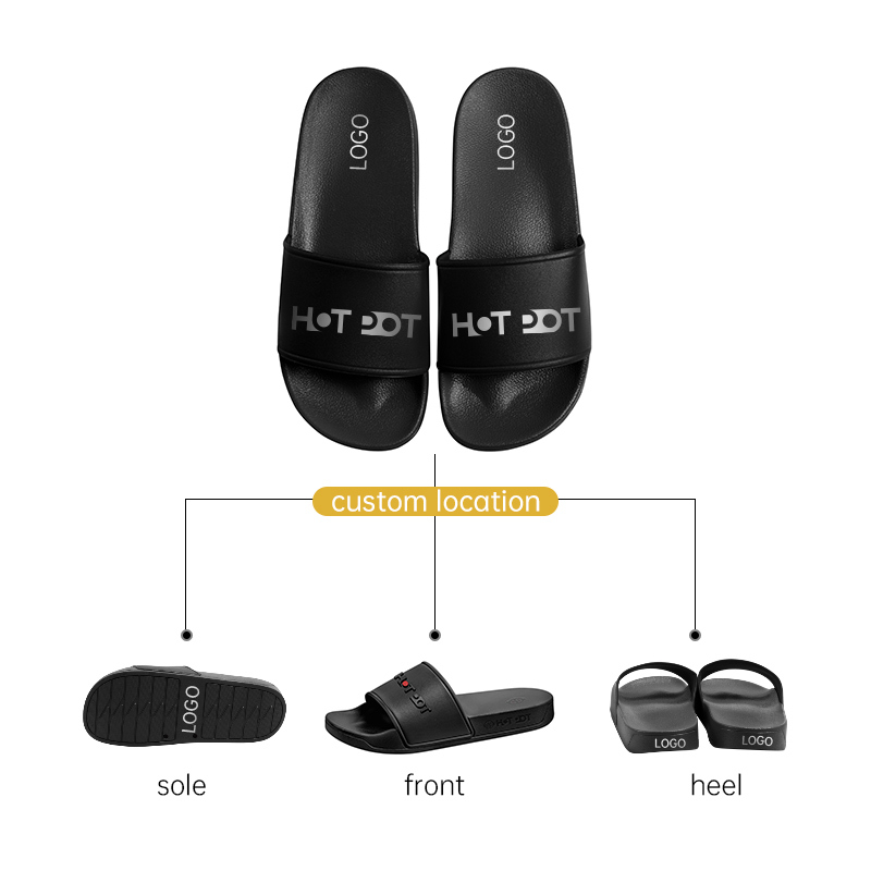 Black PU Hotel Slide Sandals Breathable 3