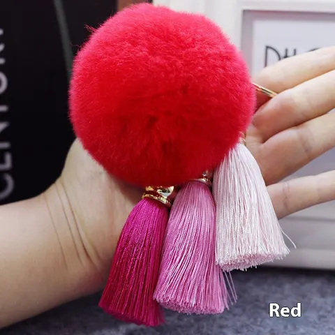 rabbit fur pompom keychain
