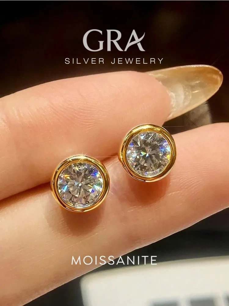 Echte 0 5-1ct Moissanit-Diamant Luxus Runde Ohrstecker für 2