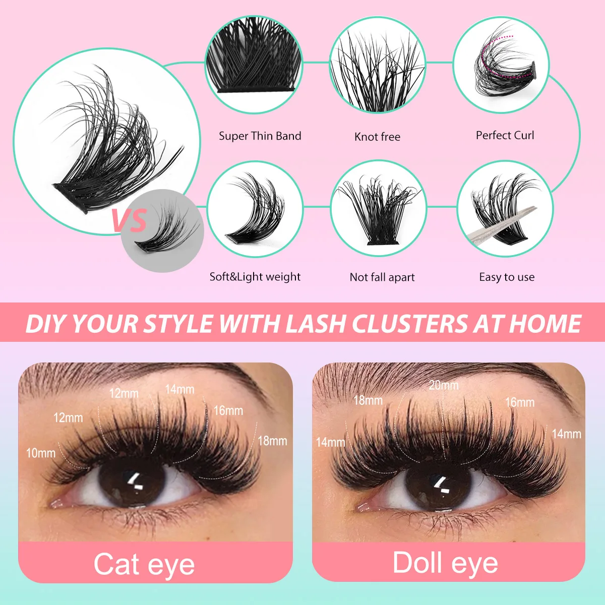MIOFIA 5D Voluminöse Dicke Cluster-Wimpern 30D-150D 10-18mm Gemischte 3