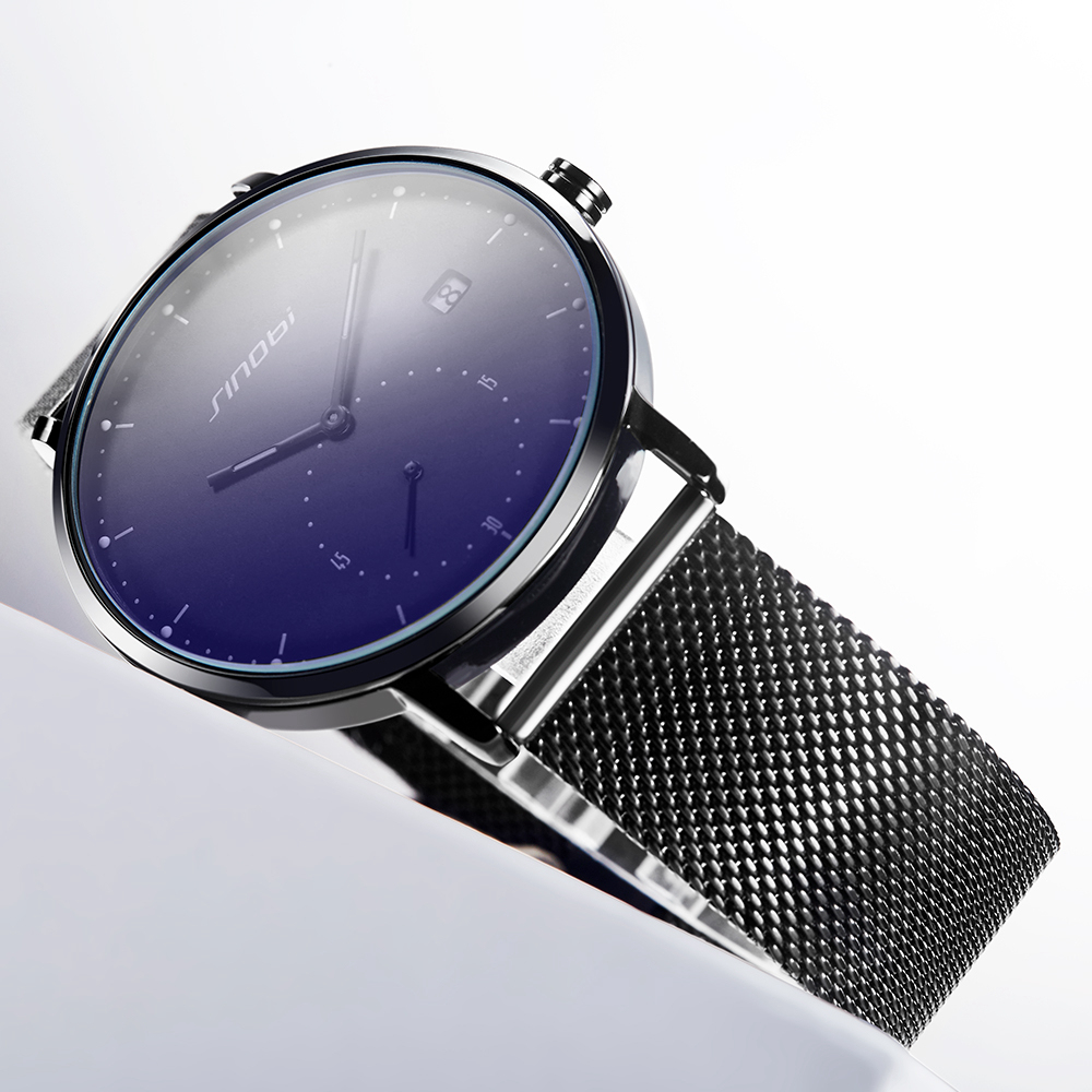 Ultraflache Herrenuhr mit Edelstahl-Mailänderband 3