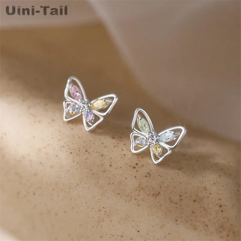 Uini-Tail Heißer Verkauf Neue 925er Sterlingsilber Farbige Schmetterlingsohrringe