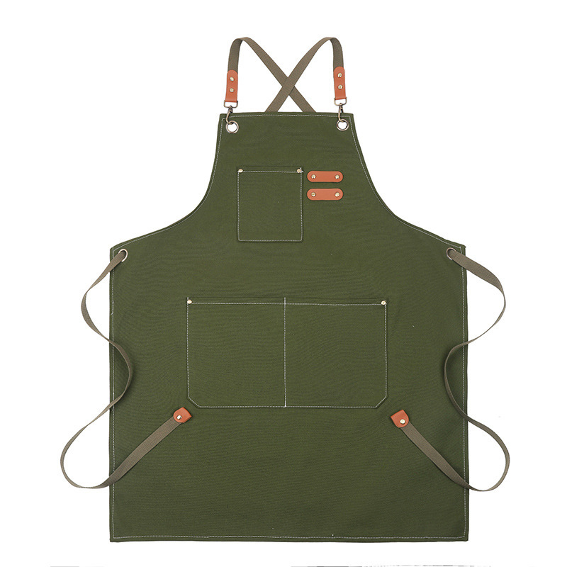 Canvas Chef Apron with Leather Straps