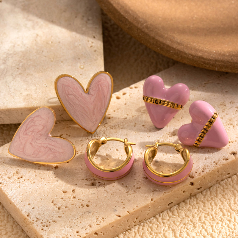 Titanium Steel Oil Painting Heart-shaped Round Stainless Earrings