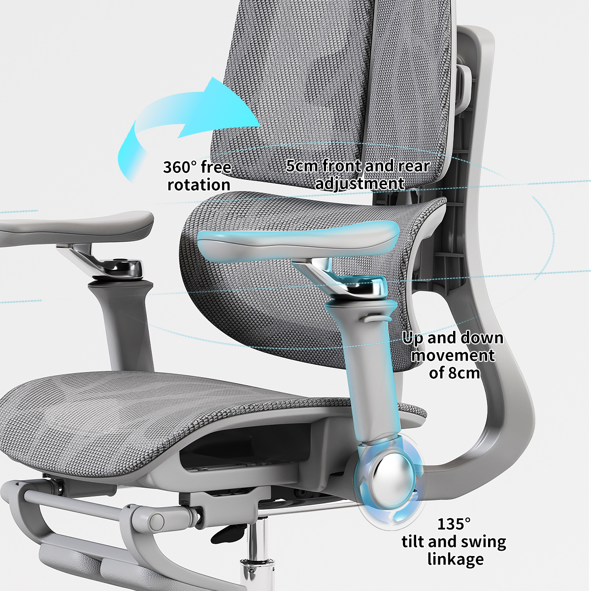 Ergonomischer Bürostuhl aus Metallgestell mit Netzbezug 3