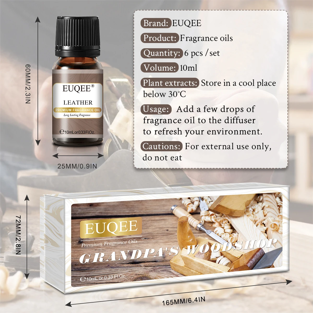 EUQEE 6-teiliges Aromatherapie-Duftöl-Geschenkset - 10ml Zedernholz Bambus & 2