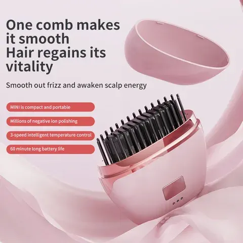 Akku-Glätteisen-Bürste mit Keratin