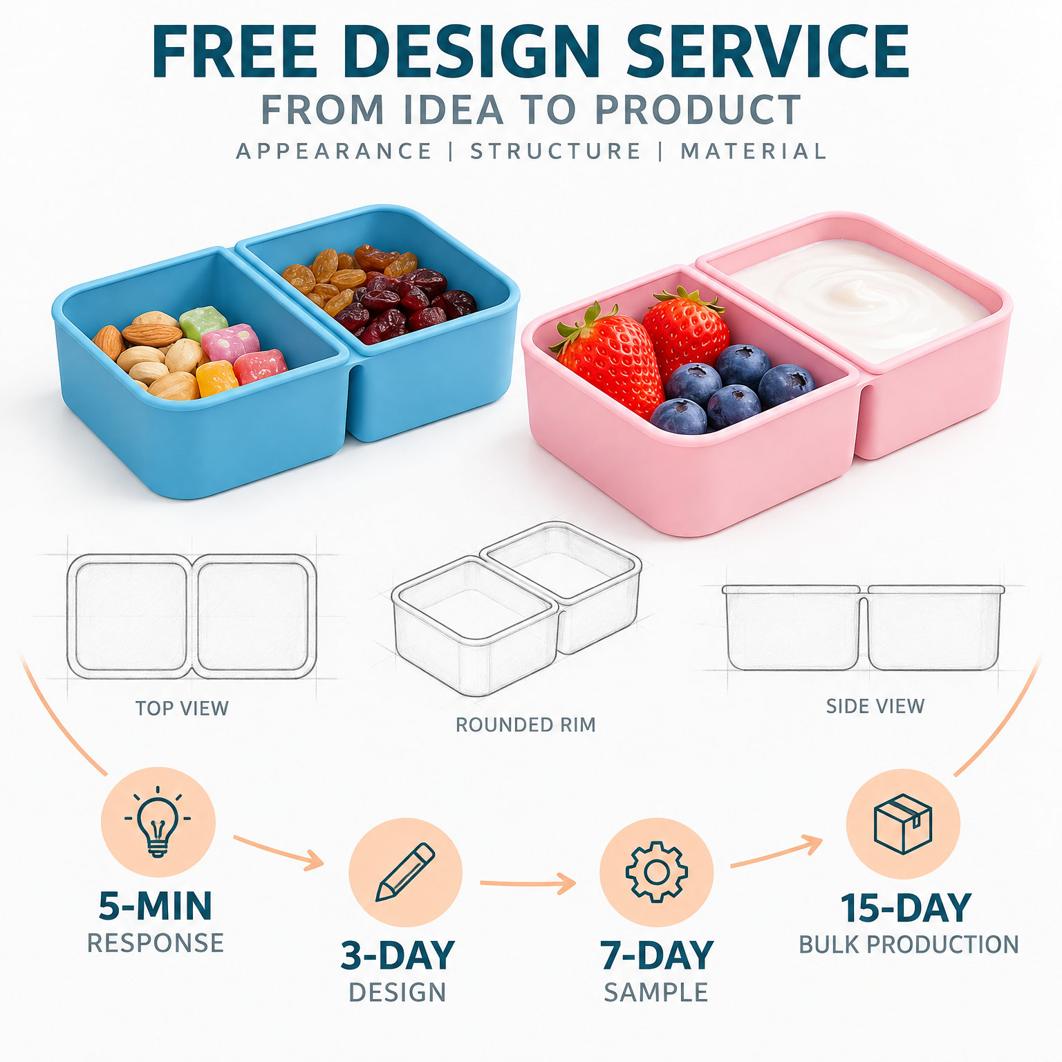 Silicone Bento Lunch Box with 2 Compartments 2
