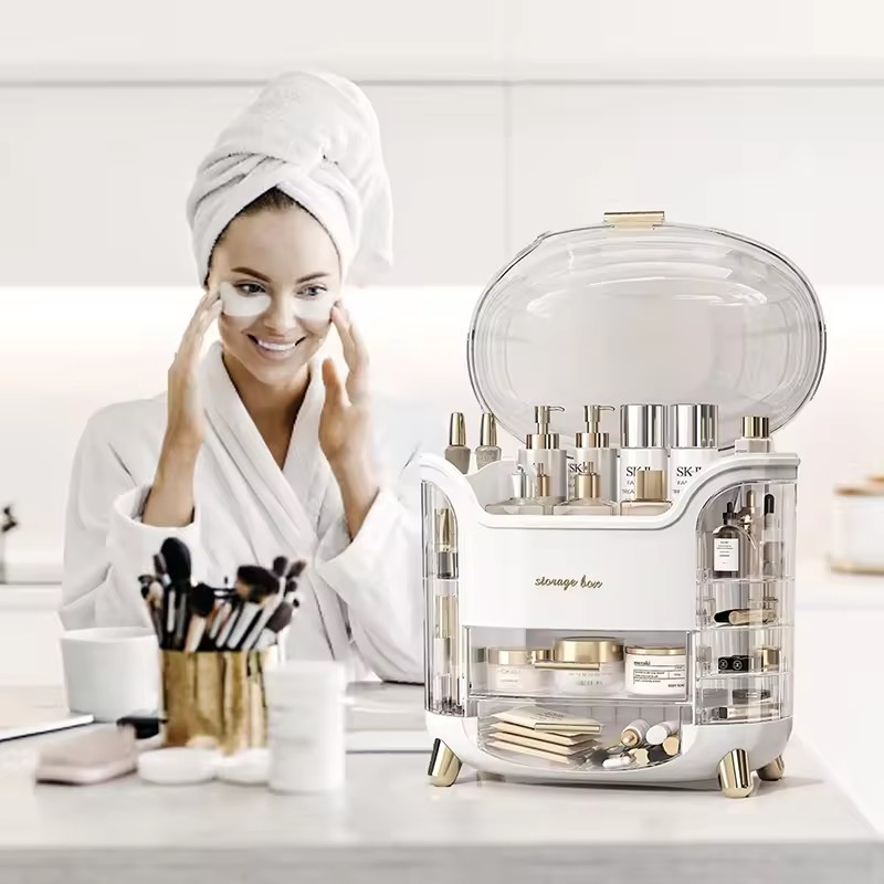 Clear Makeup Organizer With Lid Large Capacity Dustproof 2
