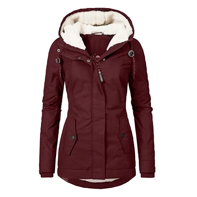 Women's Solid Color Long Sleeve Zipper Fleece Padded 2