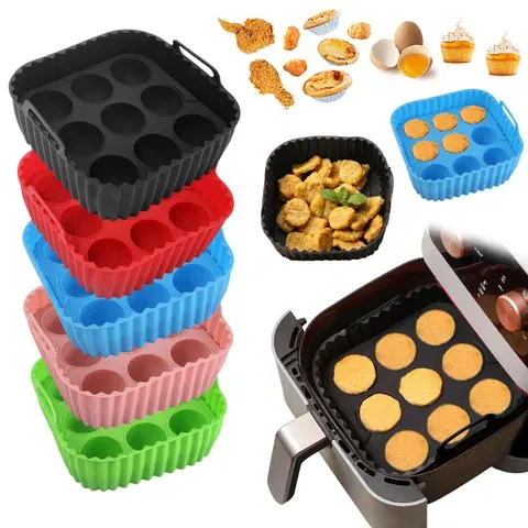 2-teiliges Silikon-Heißluftfritteuse-Einlage-Set & Muffinformen-Set Wiederverwendbare Backformen Antihaft-Cupcake-Formen für