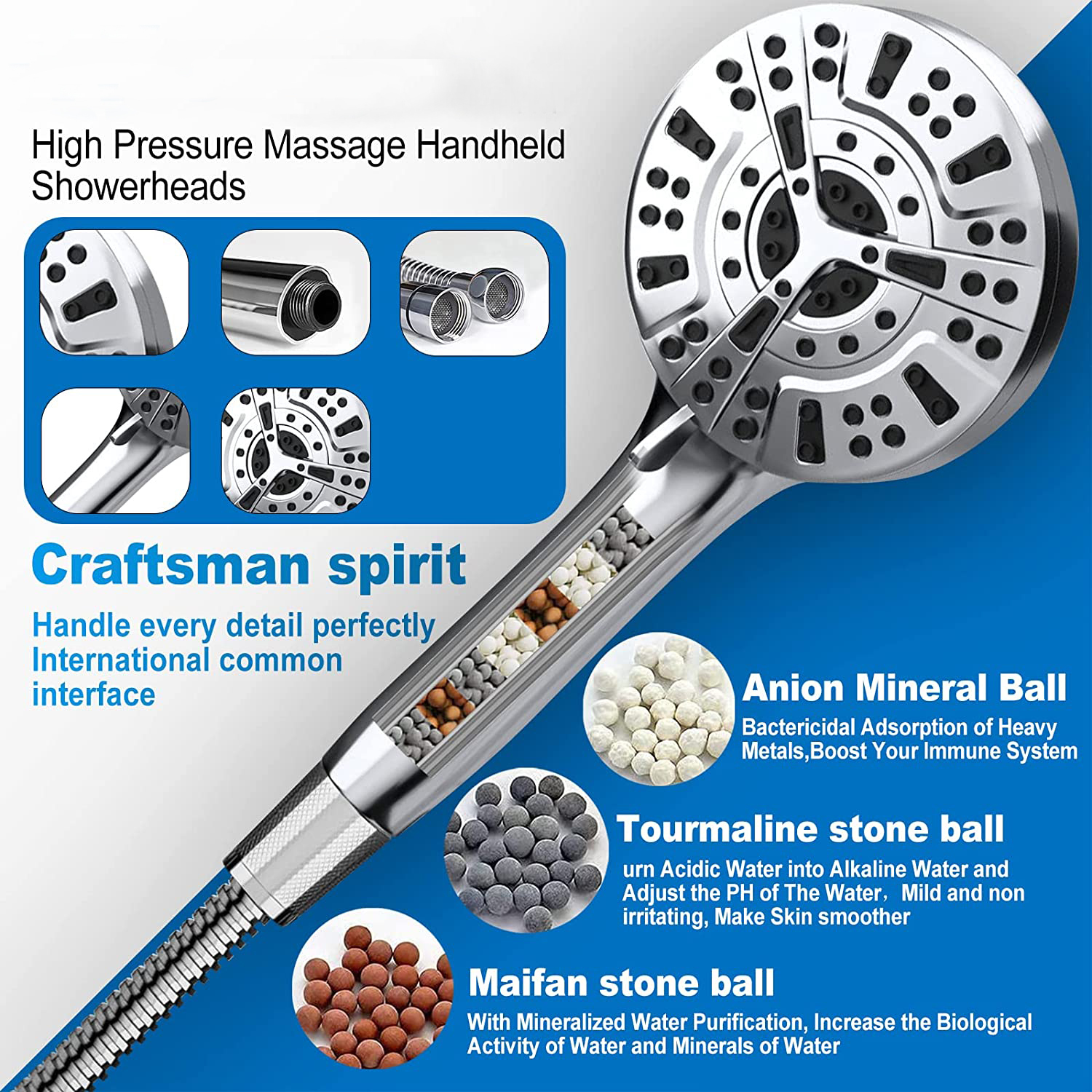 Mineral 9-Mode Rain Jet Powered Shower Head With 3