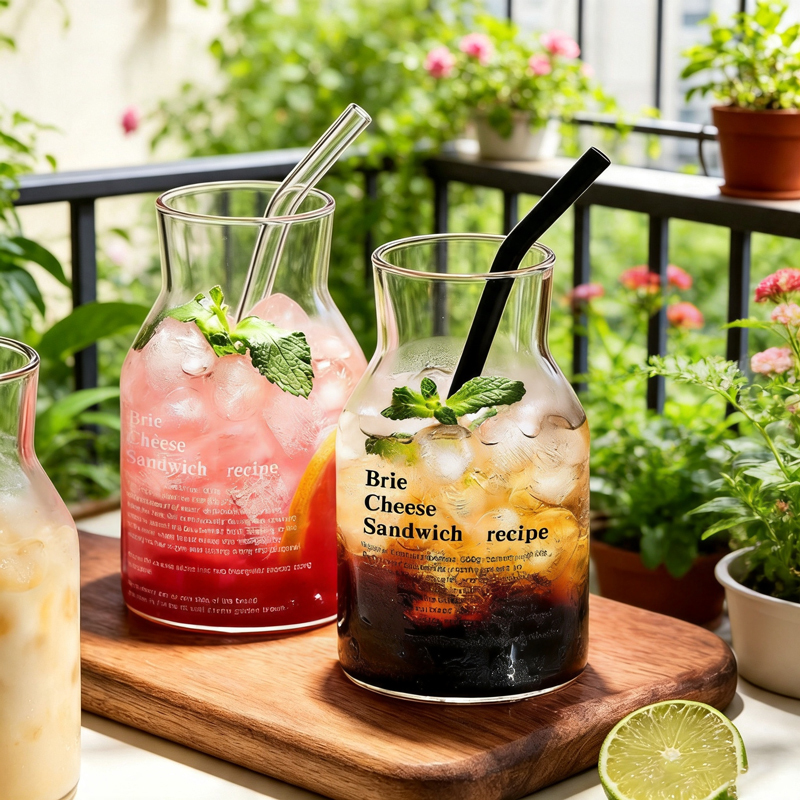 650ml Clear Glass Tumbler with Lid and Straw 2