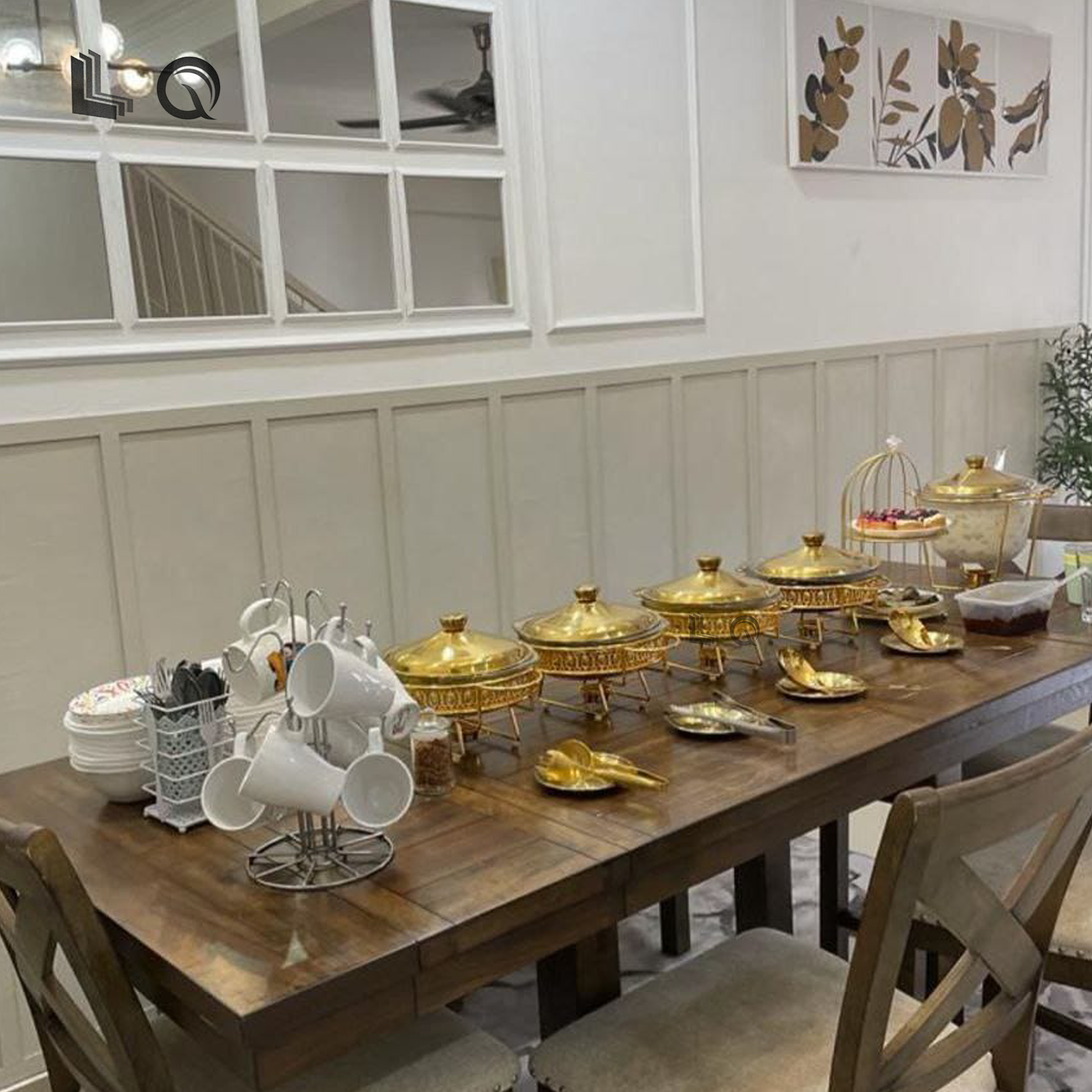 Design Stainless Steel Serving Dishes Round Golden Buffet 4