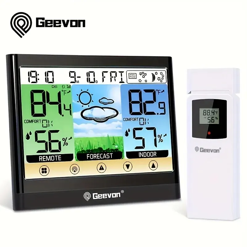 Geevon Wetterstation Kabelloses Innen- und Außenthermometer Hygrometer Touch-LCD-Display