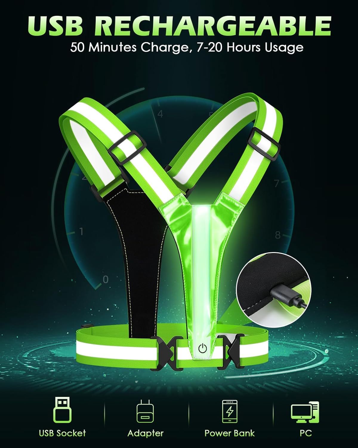 USB Rechargeable High Visible LED Reflective Vest Running 4