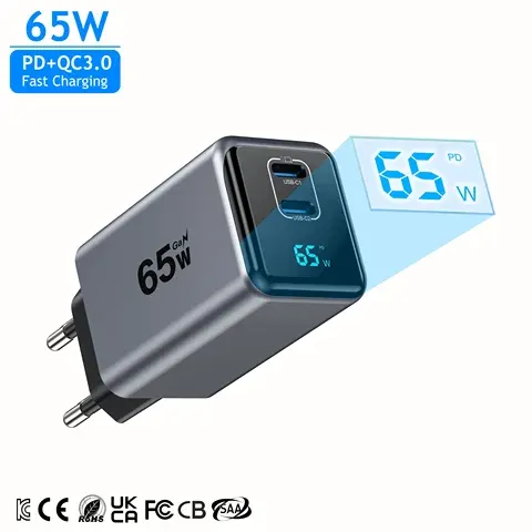 65W GaN USB-C Wandladegerät mit Display
