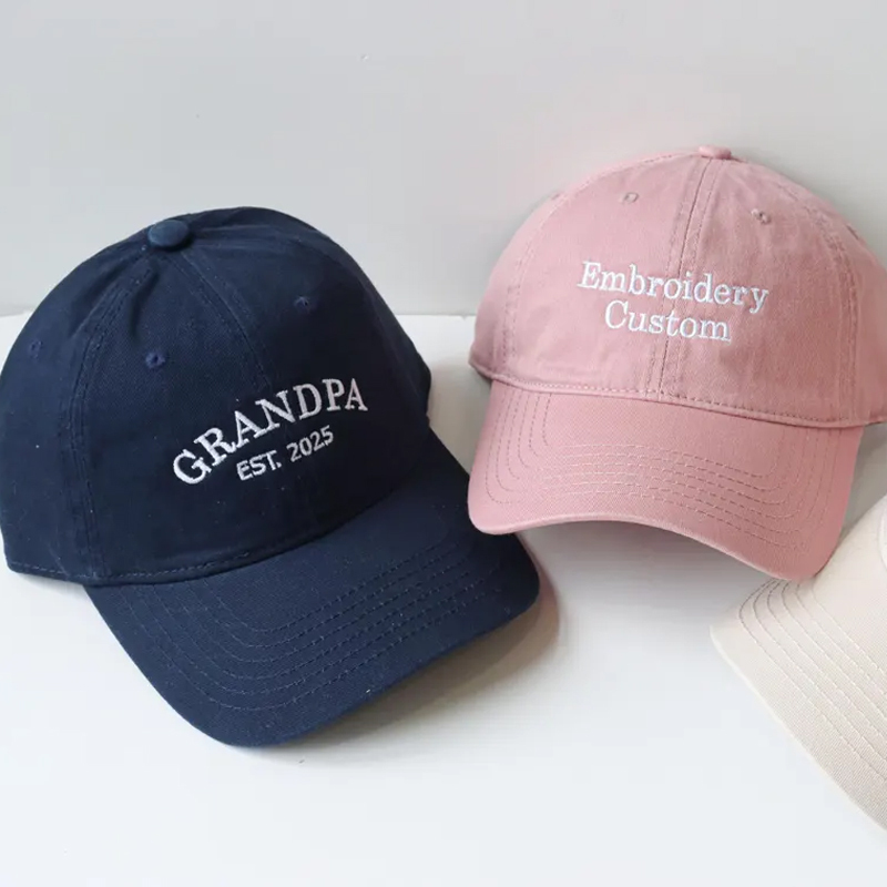 Unstructured Cotton Solid Color Baseball Cap With Text 4