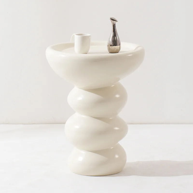 Joylive Cremefarbener Beistelltisch im Wabi-Sabi-Stil Runder Designer-Minitisch Beliebter 3