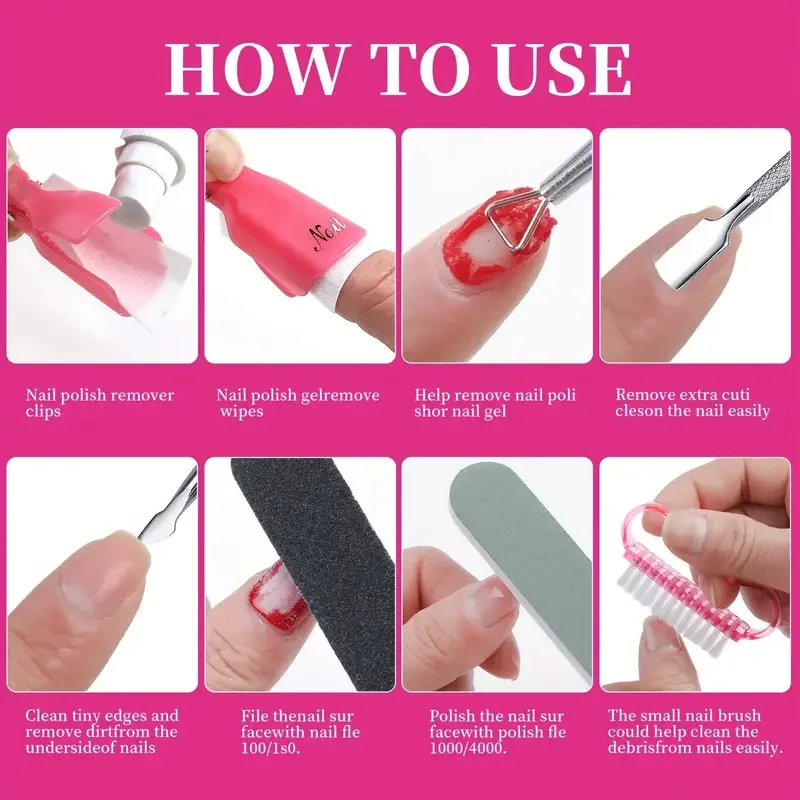 10 16-teiliges Nagel-Entfernungswerkzeug-Set mit UV-Gel-Lackentferner Wattepads Feile Pusher 4
