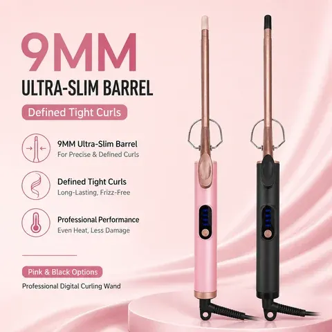 9mm Micro Curling Wand Hair Curler Digital Temperature