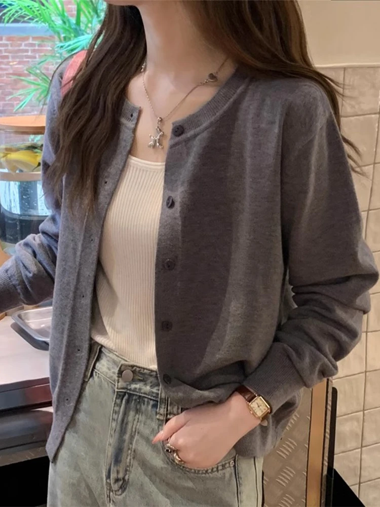 Damen-Cardigans: Lässige Warme Frühlings- Sommer-Strickjacken mit Rundhals Langen 2